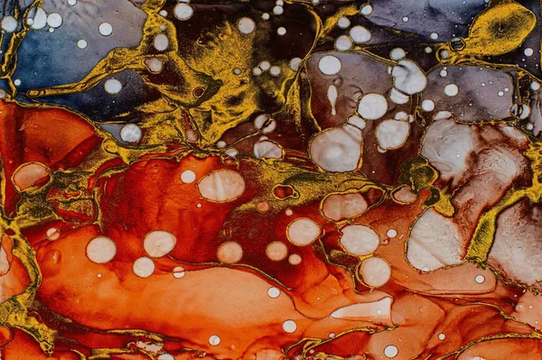 Белые Пузырьки Золотая Пыль Темном Алкогольной Жидкости Чернил Абстрактной Текстуры — стоковое фото
