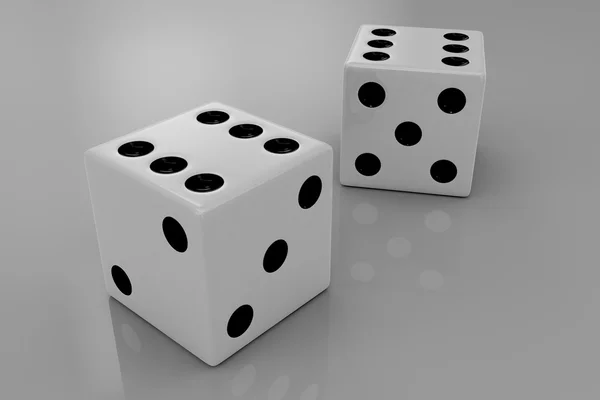 Two white plastic bouncing dices — Stock Photo, Image