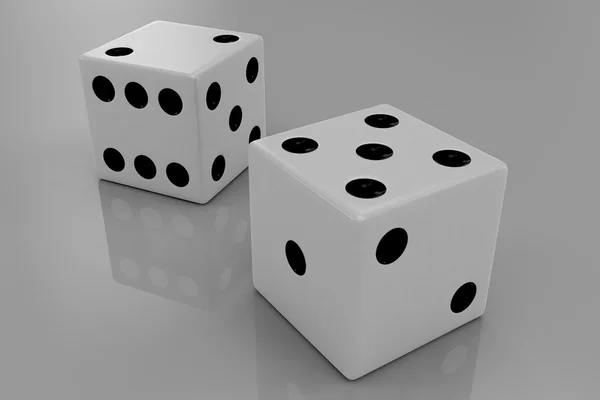 Two white plastic bouncing dices — Stock Photo, Image