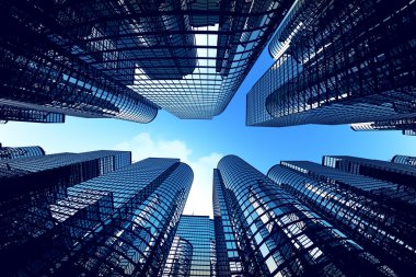 Business towers with fisheye lens effect.