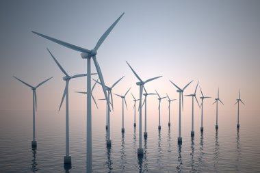 Floating wind turbines during hazy day. clipart