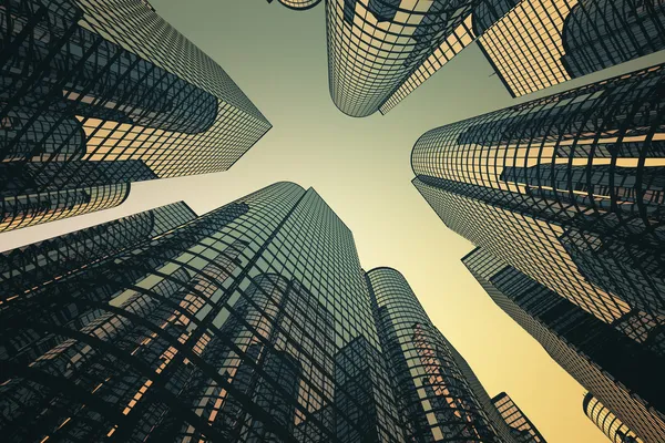 Rascacielos reflectantes, edificios de oficinas de negocios . Imagen De Stock