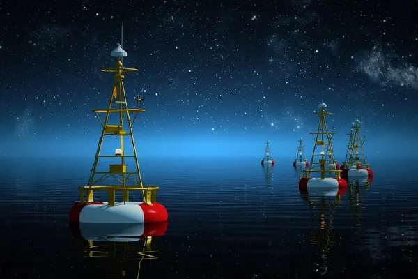 Sea buoys at night. — Stock Photo, Image