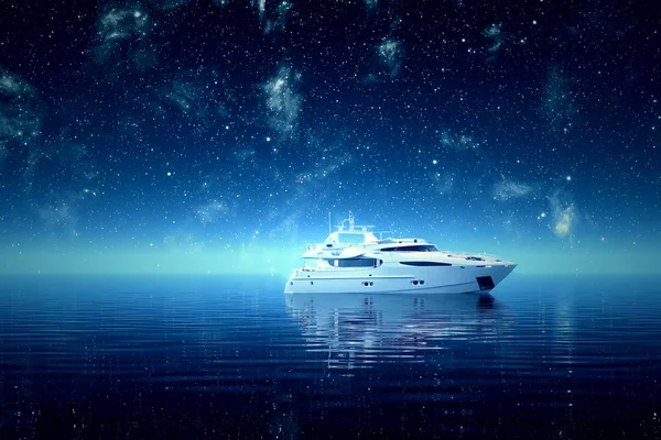 Yacht sur la mer la nuit . — Photo