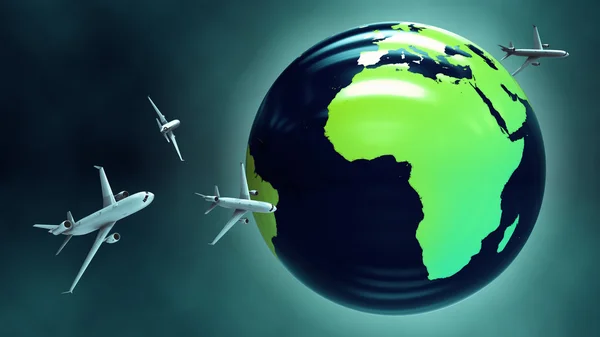 Airplanes around the globe. — Stock Photo, Image