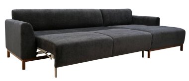 Köşedeki kanepe beyaz arka planda izole edilmiş. Yol. Kanepe uyumak için hazır.