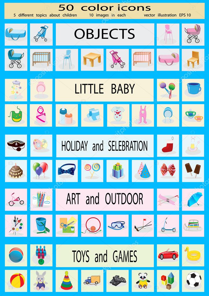 50 vector icons on children and childhood