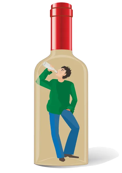 En alkoholist i en flaska — Stock vektor
