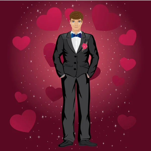 The young handsome groom in the wedding dress — Stock Vector