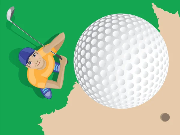 Golfer, der einen Golfball schießt. Vektor Cartoon Illustration — Stockvektor