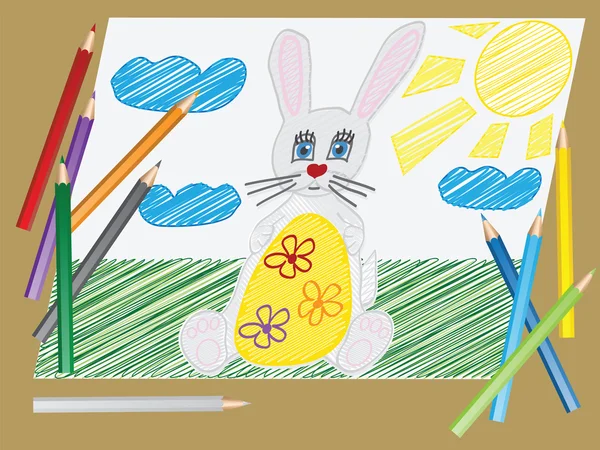 Vecteur "dessin d'un enfant" l'oeuf de lapin de Pâques — Image vectorielle