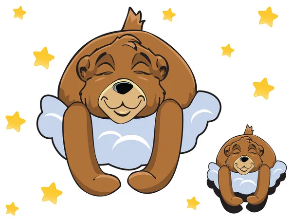 矢量卡通彩色可爱泰迪熊睡在云上 — 图库矢量图片