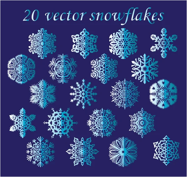 Zestaw niebieski płatki śniegu na niebieskim tle — Wektor stockowy