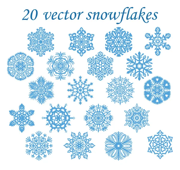 Ensemble vectoriel flocons de neige bleus — Image vectorielle