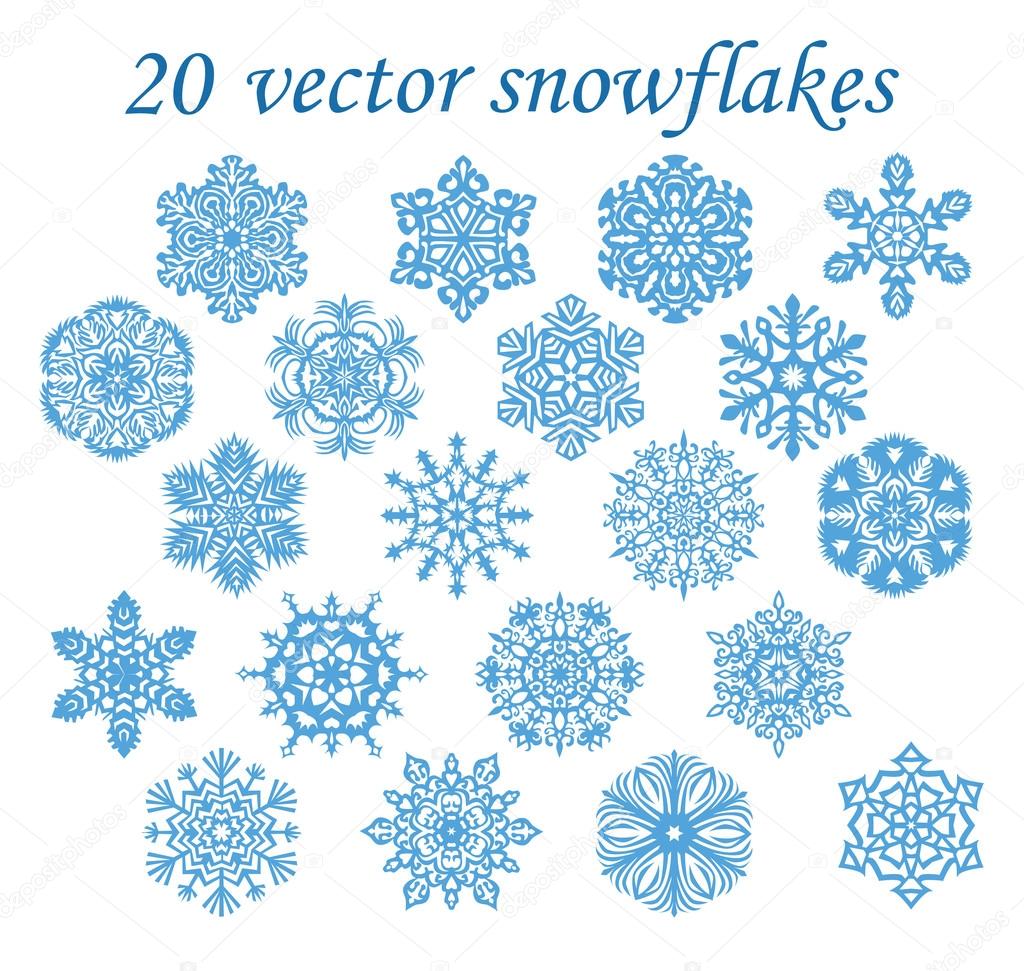 Vector set blue snowflakes