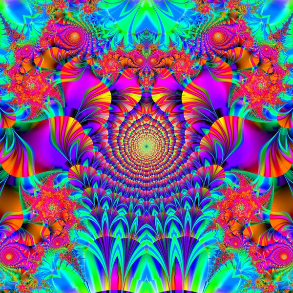 Gorgeous colorful fractal, fantastic flower pattern style orname — Stock Photo, Image