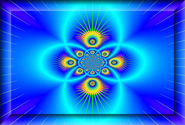 Fantastic faktal  ornament shining blue colors in 3D frame.A-036 — Stock Photo, Image