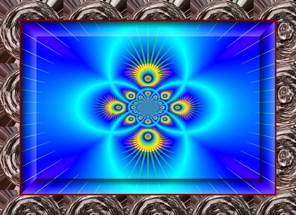 Fantastik faktal süs mavi parlak renkler 3d karede bir — Stok fotoğraf