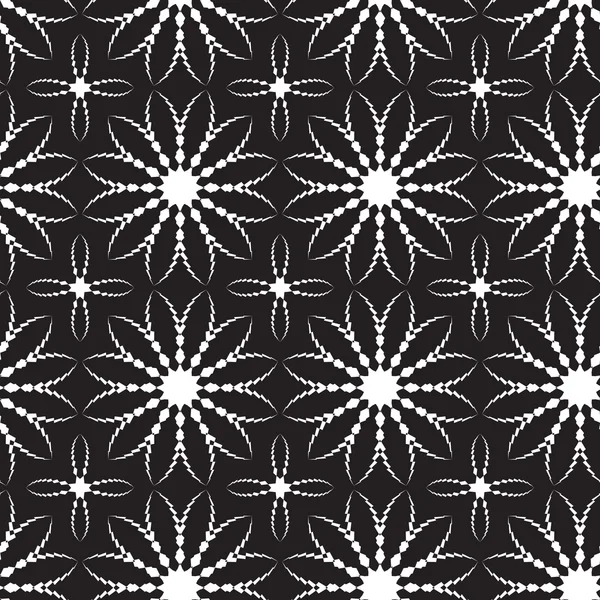 Abstract vector seamless black and white pattern with bloom-like figures — Stock Vector