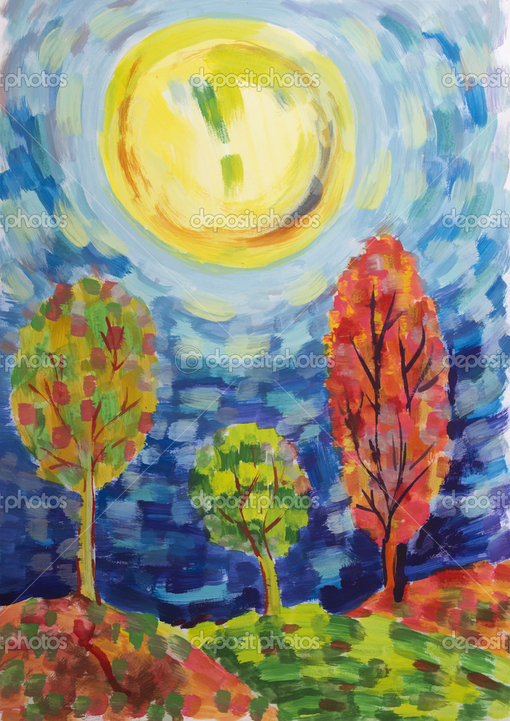 gouache drawing of a bright autumn day — Stock Photo © volandemorius 33655825