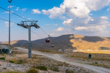 Kayseri Dağı Erciyes Yazın Mavi Gök Günü 'nde Soluk Kesen Cable Car Manzarası