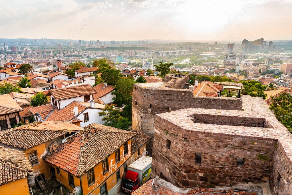 Ankara Castle Kale Breathtaking Picturesque Cityscape View on a Blue Sky Day in Summer
