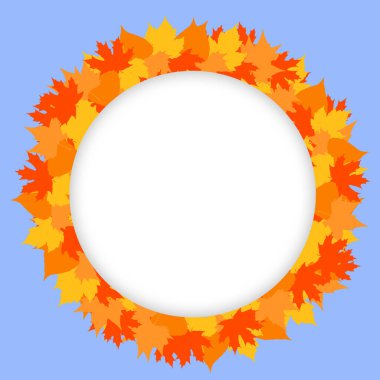 Şükran Günü tipografi posterin kutlu olsun. Mavi arkaplanda yaprakları olan boş daire.