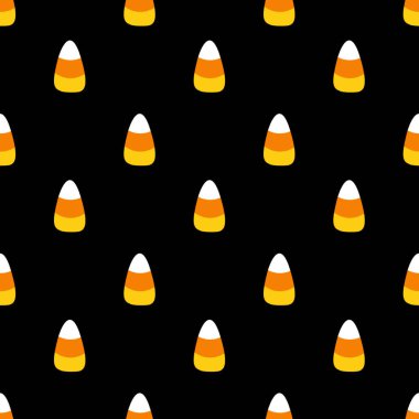 Şekerli mısır dilimsiz desen. Cadılar Bayramı 'nın kusursuz bir geçmişi var. Siyah arkaplanda mısır şekeri.