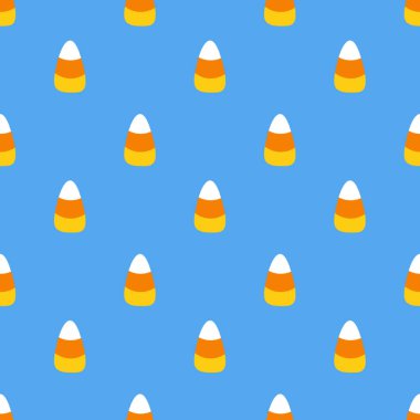 Şekerli mısır dilimsiz desen. Cadılar Bayramı 'nın kusursuz bir geçmişi var. Mavi arkaplanda mısır şekeri.