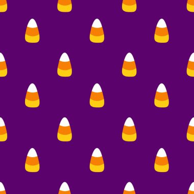 Şekerli mısır dilimsiz desen. Cadılar Bayramı 'nın kusursuz bir geçmişi var. Mor arkaplanda mısır şekeri.