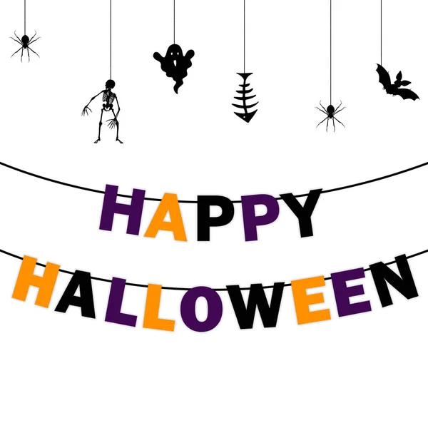 Felice Halloween Lettere Arancioni Viola Nere Appese Alla Ghirlanda Corda — Foto Stock