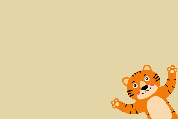 Cute Cartoon Striped Red Tiger White Background Tiger Smiles Waves — Zdjęcie stockowe