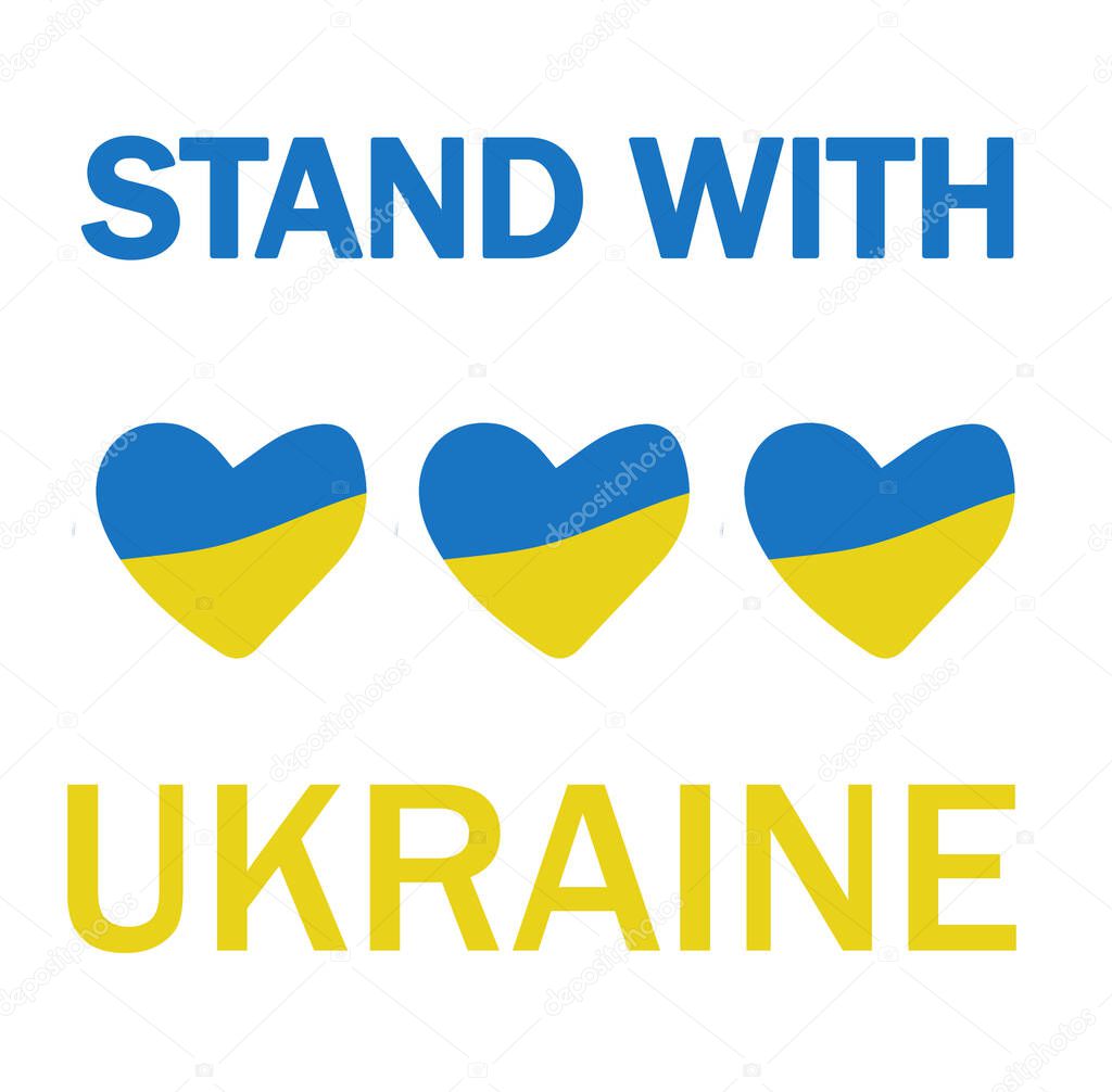 blue and yellow flag of Ukraine with stand with Ukraine text.
