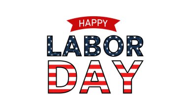 ABD ulusal bayrak arkaplanlı İşçi Bayramı tebrik kartı ve mesaj Mutlu İşçi Bayramı.