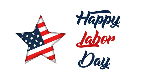 Labor Day greeting card with USA national flag background and text Happy Labor Day.