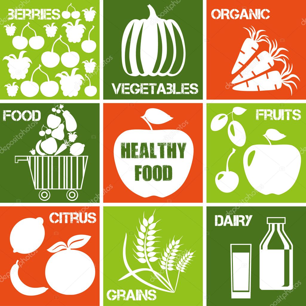 Set of icons – organic and healhty food. Logos set for organic market.
