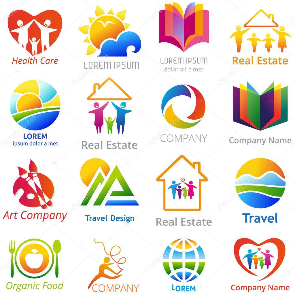 Set of company name concepts. Vector illustration of abstract business symbols.