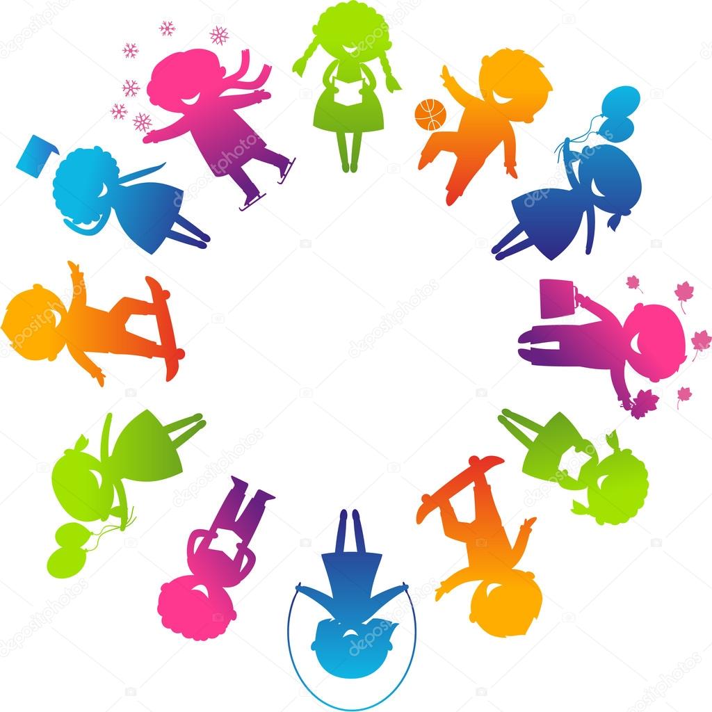Childrens Day concept Cute children silhouettes around the World