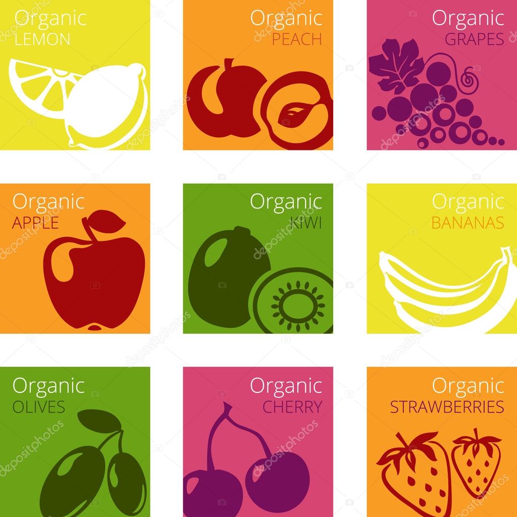 Vector illustration of Organic fruits labels