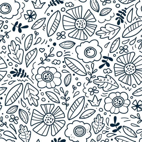Cute Doodle Flowers Seamless Pattern Floral Surface Design Repeating Doodle Stock Vector