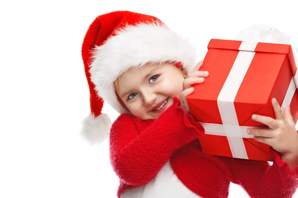 Girl smiling with gift box. — Stock Photo, Image