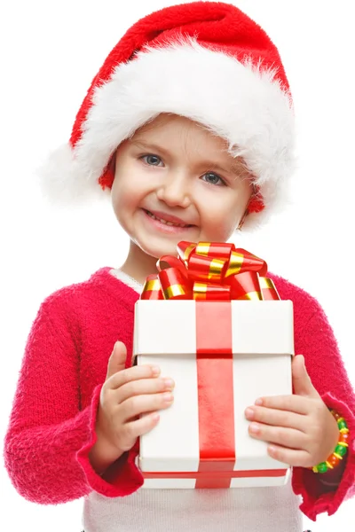 Girl smiling with gift box. — Stock Photo, Image