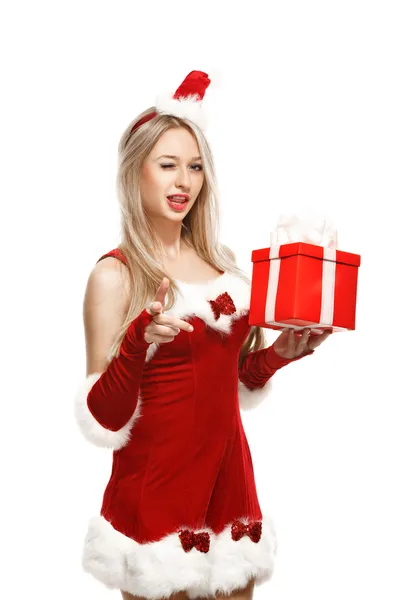 Girl wearing santa claus clothes — Stock Photo, Image