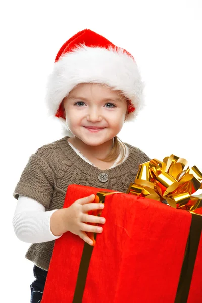 Girl smiling with gift box. — Stock Photo, Image