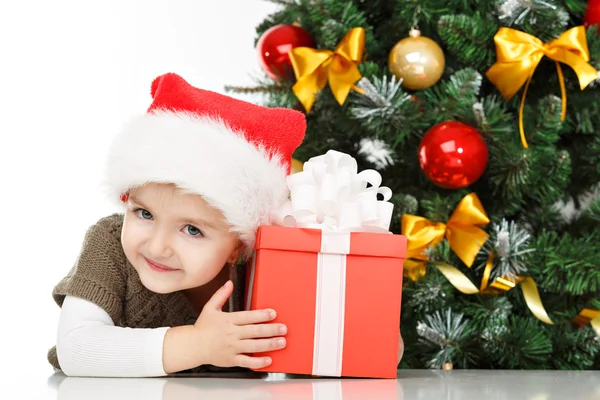 Girl smiling with gift box Royalty Free Stock Images