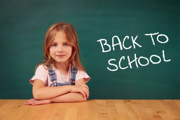 School Child Girl Classroom Funny Kid Green Chalkboard Idea Creativity — Foto Stock