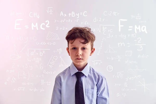 Funny Kid Colored Backgrounds Mathematical Formulas Idea Creativity Concept Back — Stock Photo, Image