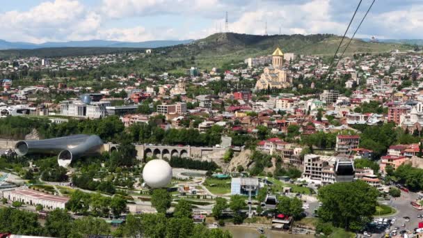 Общий Вид Фуникулера Тбилиси Тбилиси Грузия — стоковое видео