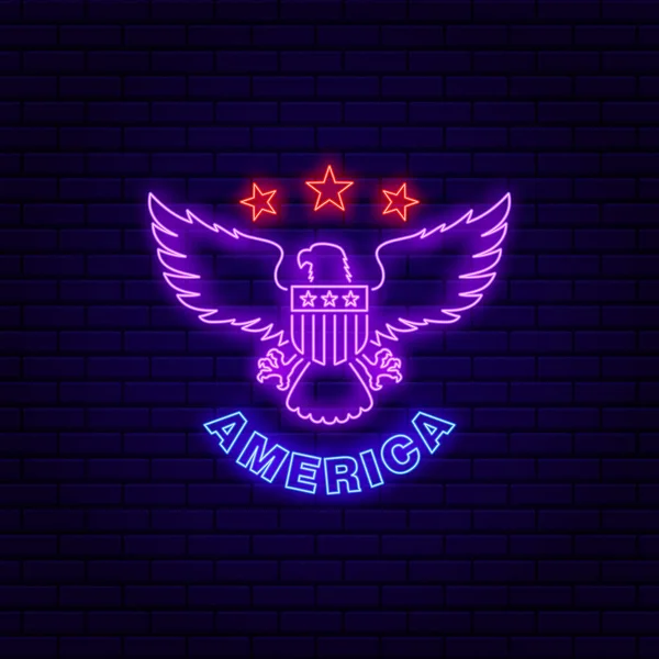 Colored Illustration Eagle Shield Flag Neon Stars Text Brick Wall — Stock Vector