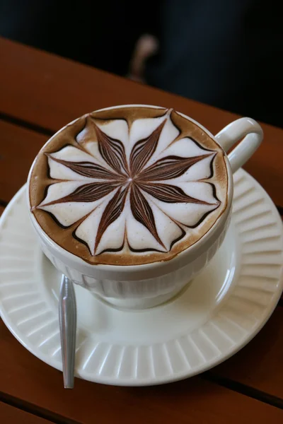 Tasse à café, Table en bois — Photo